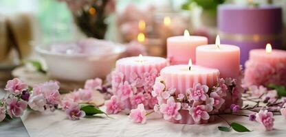 Crafting Mothers Day candles with tender love and decorative flowers photo