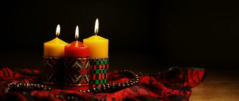 Kwanzaa Unity Cup candles creation process captured background with empty space for text photo