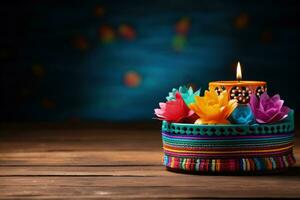 Cinco de Mayo themed candle and centerpiece crafts background with empty space for text photo