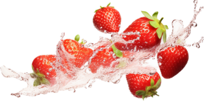 Falling strawberries png with AI generated.