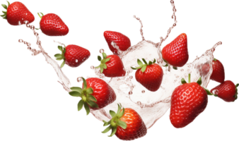 Falling strawberries png with AI generated.