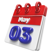 May 3rd Calendar 3D Render png