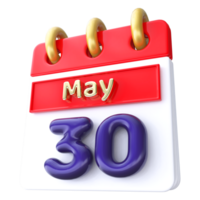 Maj 30:e kalender 3d framställa png