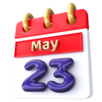 Maggio 23 calendario 3d rendere png