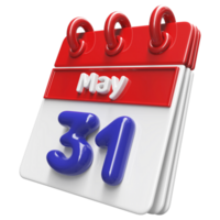 May 31st Calendar 3D Render png