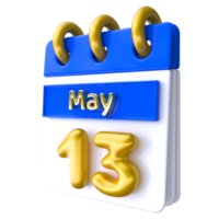 May 13th Calendar 3D Render png