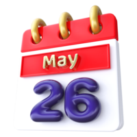 May 26th Calendar 3D Render png