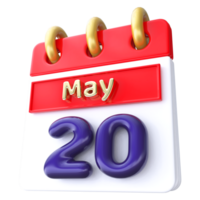 May 20th Calendar 3D Render png