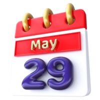 May 29th Calendar 3D Render png