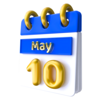 Maj 10:e kalender 3d framställa png