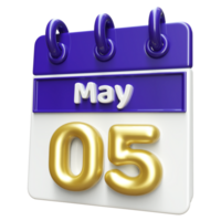 Maggio 5 ° calendario 3d rendere png