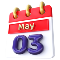 Maggio 3 ° calendario 3d rendere png