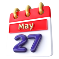 May 27th Calendar 3D Render png