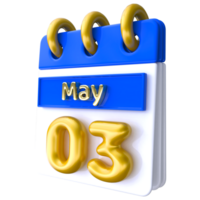 May 3rd Calendar 3D Render png