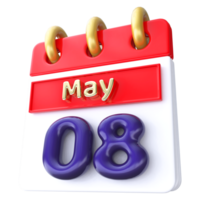 May 8th Calendar 3D Render png