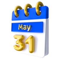 May 31st Calendar 3D Render png