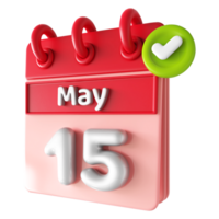 mayo 15 calendario 3d con cheque marca icono png