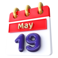 May 19th Calendar 3D Render png