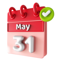 mai 31e calendrier 3d avec vérifier marque icône png