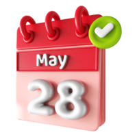May 28th Calendar 3D With Check Mark Icon png