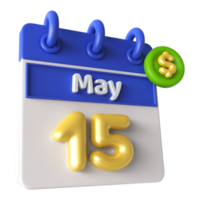 May 15th Calendar 3D With Dollar Symbol png