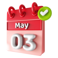 May 3rd Calendar 3D With Check Mark Icon png