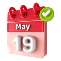 Maj 19:e kalender 3d med kolla upp mark ikon png