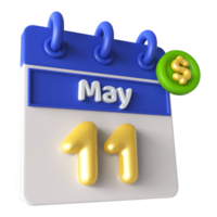 Maj 11th kalender 3d med dollar symbol png