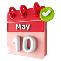 mayo 10 calendario 3d con cheque marca icono png