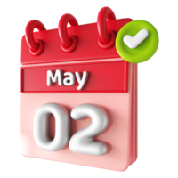 Maj 2:a kalender 3d med kolla upp mark ikon png