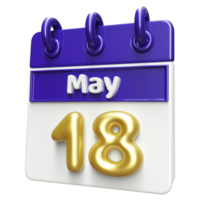 May 18th Calendar 3D Render png