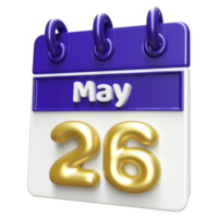 May 26th Calendar 3D Render png