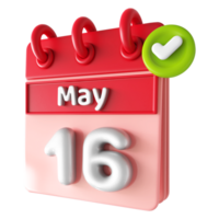 May 16th Calendar 3D With Check Mark Icon png