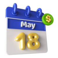 May 18th Calendar 3D With Dollar Symbol png