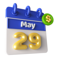 May 29th Calendar 3D With Dollar Symbol png