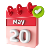 mayo Vigésimo calendario 3d con cheque marca icono png