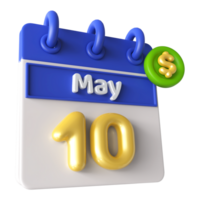 mayo 10 calendario 3d con dólar símbolo png