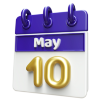 Maj 10:e kalender 3d framställa png