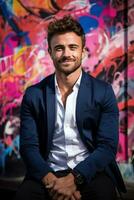 Innovative entrepreneur at a graffiti mural park background with empty space for text photo