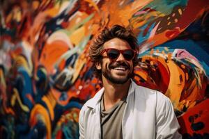 Innovative entrepreneur at a graffiti mural park background with empty space for text photo