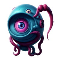 3d illustration of tentacled eye monster PNG transparent background