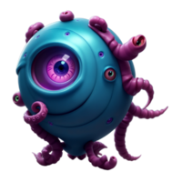 3d illustration of tentacled eye monster PNG transparent background