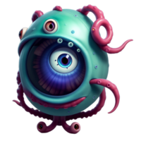 3d illustration of tentacled eye monster PNG transparent background