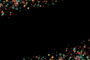 Festive bright background with colorful illuminated bokeh. Vector template banner poster. Color bokeh on a black background