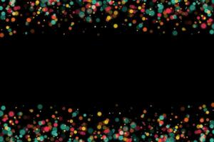 Festive bright background with colorful illuminated bokeh. Vector template banner poster. Color bokeh on a black background