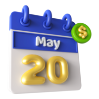 May 20th Calendar 3D With Dollar Symbol png