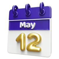 May 12th Calendar 3D Render png