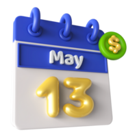 mayo 13 calendario 3d con dólar símbolo png