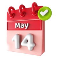 mai 14e calendrier 3d avec vérifier marque icône png