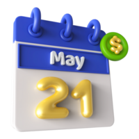 Maggio 21 calendario 3d con dollaro simbolo png